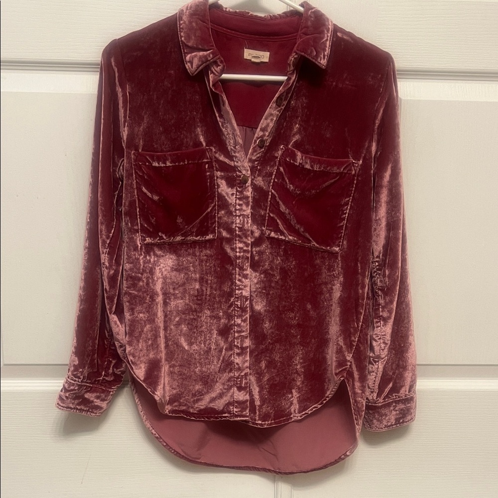 Anthropologie Hadley Relaxed Velvet Button-Down by Pilcro